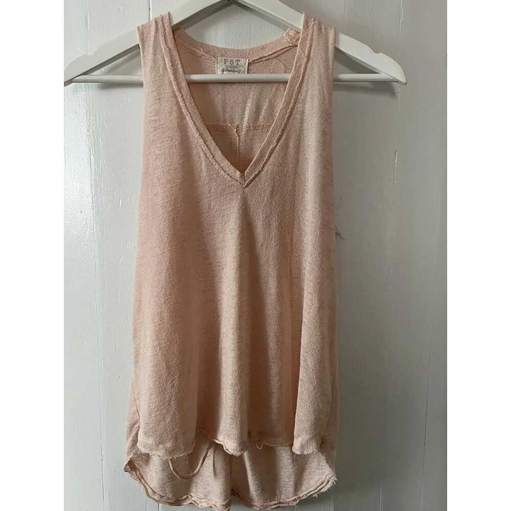 PST Peach Burnout V-neck Distressed Hem Tank Top Size XS
